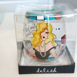 Fun girly painted stemless wine glass NIB! great gift!!